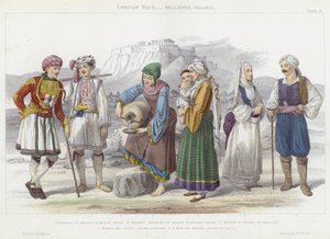Griechische Rasse, Hellenen, Pelasger (farbige Gravur) von J.L. (after) Williams