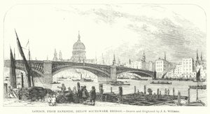 London, von Bankside, unterhalb der Southwark-Brücke (Gravur) von J.L. (after) Williams