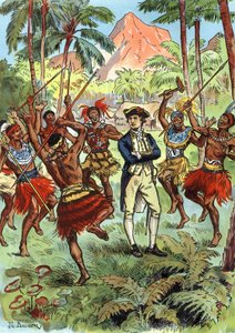 James Cook (1728-1779) und Einheimische auf Hawaii von J.L Beuzon (fl.1880 1940)