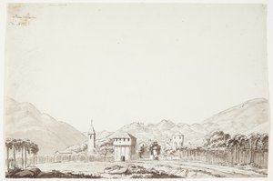 Landschaft von Domodossola in der Schweiz mit Kirche und Wachturm von J.L. Lund