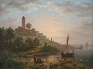 Die Küste bei Vordingborg mit dem Gåsetårnet an einem frühen Morgen von J.P. Møller