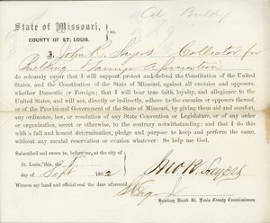 Treueeid von John R. Sayers aus Missouri, County of St. Louis von J.R. Sayers