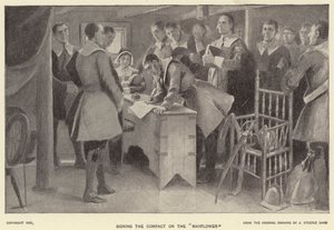 Unterzeichnung des Vertrags auf der "Mayflower" von J. (after) Steeple Davis