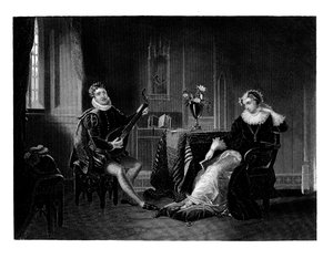 Chatelar spielt Laute für Maria Stuart, 1560er, 1860 von J. C. Armytage