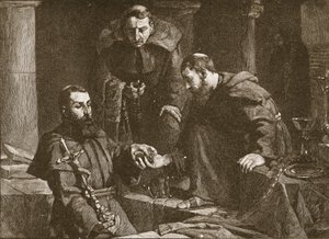 Schatzversteck bei der Unterdrückung eines Klosters, Illustration aus The Church of England: A History for the People von H.D.M. Spence-Jones, veröffentlicht um 1910 Lithografie Sepia Foto