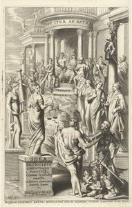 Herkules führt einen Mann entlang der Personifikationen der Tugenden zum Tempel des ewigen Ruhms von J. Danoot