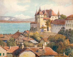 Schloss Nyon, Blick über den See auf den Mont Blanc von J. Hardwicke Lewis