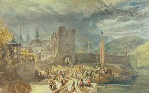 Ein Blick auf Boppard, mit Figuren am Flussufer von J. M. W. and Wyatt James Turner