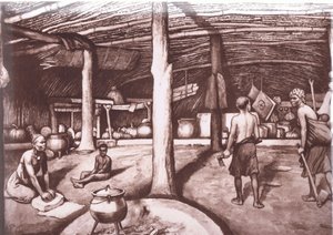 In einem Kaffir-Kraal, aus MacMillan-Schulpostern, ca. 1950-60er von J. Macfarlane