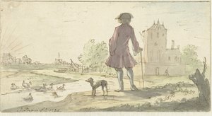 Mann mit Hund am Wasser von J. Paon (signed by artist)