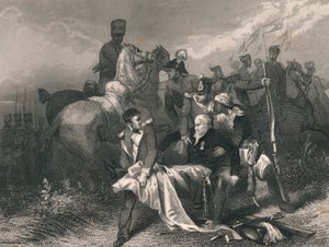 Generalmajor Sir R. H. Sale... tödlich verwundet in der Schlacht von Moodkee..., Mitte des 19. Jahrhunderts von J. Rogers