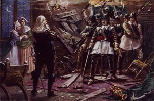 Oliver Cromwells parlamentarische Soldaten brechen in das Haus eines Unterstützers von König Karl I. ein