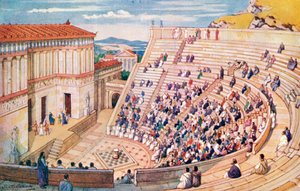 Postkarte, die ein Amphitheater darstellt, Römisches Reich (Druck)