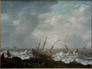 Dreimaster und andere Schiffe auf stürmischer See von Jacob Adriaensz Bellevois