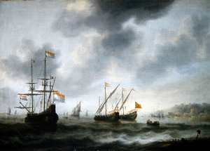 Das niederländische Flaggschiff De Roode Leeuw und zwei englische Schiffe von Jacob Adriaensz. Bellevois