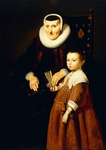 Porträt einer Dame, 80 Jahre alt, mit einem Mädchen, 6 Jahre alt, dreiviertel Länge, ca. 1632-33 von Jacob Adriensz Backer