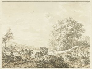 Hügelige Landschaft mit Reisewagen