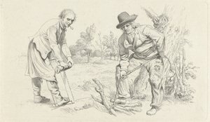 Studienblatt mit einem Holzsammler und einem Mann mit Säge von Jacob Ernst Marcus