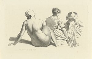 Studienblatt mit einem sitzenden Akt und zwei Figuren von Jacob Ernst Marcus