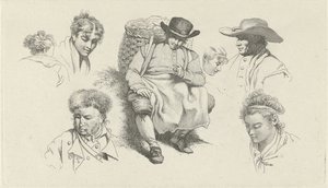 Studienblatt mit Figuren und einem ruhenden Fischverkäufer mit Pfeife von Jacob Ernst Marcus