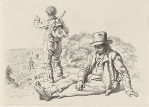 Sitzender und stehender Mann an einem Strand (Serientitel: Studien-Druckwerk)