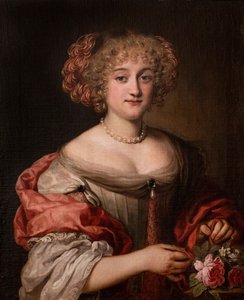 Porträt einer Dame der Familie Colonna, Halbfigur, in einem taubengrauen Kleid und rosa Seidenumhang von Jacob Ferdinand Voet