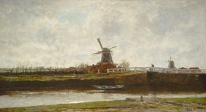 Ansicht der Mühle und Brücke am Noordwest Buitensingel in Den Haag, 1873 von Jacob Henricus Maris
