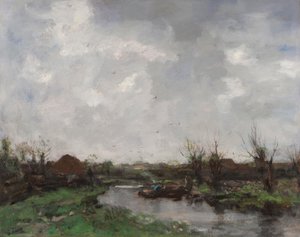 Eine Flusslandschaft mit Bauernhäusern, späte 1870er Jahre von Jacob Henricus or Hendricus Maris
