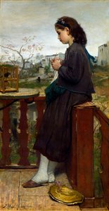 Strickendes Mädchen auf einem Balkon, Montmartre von Jacob Henricus or Hendricus Maris