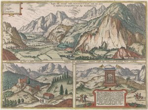 Drei Ansichten im und um das Inntal in Österreich, mit den Alpen im Hintergrund