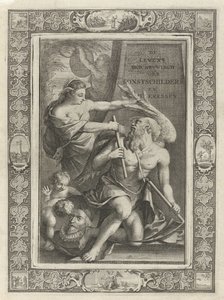 Verbildlichung zähmt Vater Zeit (Titelblatt für: J.C. Weyerman. De levens-beschryvingen der Nederlandsche konst-schilders en konst-schilderessen, 1729) von Jacob Houbraken