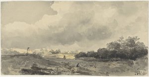 Landschaft mit Schäfer unter schwerer Wolkendecke von Jacob Jan van der Maaten