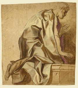 Mann kniend, nach rechts (recto); Skizzen von Figuren (verso) von Jacob Jordaens