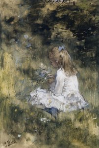 Ein Mädchen mit Blumen auf dem Gras von Jacob Maris