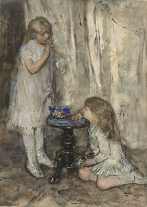 Zwei Mädchen, die Seifenblasen blasen von Jacob Maris