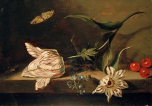 Stillleben mit Blumen auf einer Tischplatte von Jacob Marrel