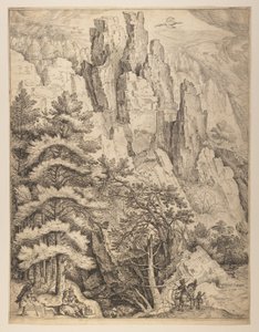 Böhmische Landschaft mit Paaren und Jägern (linke Platte)