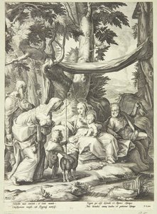 Die heilige Familie sitzend in einer Landschaft mit Elisabeth, Zacharias und Johannes dem Täufer als Kind von Jacob Matham