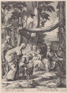 Heilige Familie mit Elisabeth, Zacharias und dem Kind Johannes der Täufer von Jacob Matham