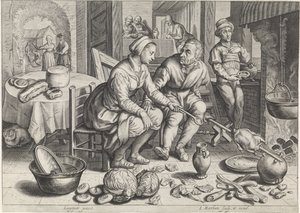 Küchenstück mit Huhn am Spieß von Jacob Matham