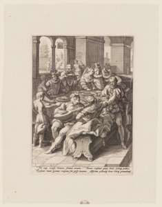 Der verlorene Sohn beim Festmahl mit Dirnen, aus Die Geschichte des verlorenen Sohnes von Jacob Matham