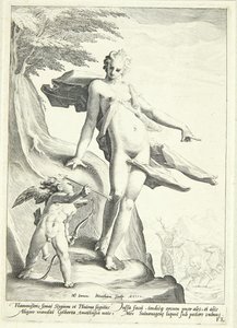 Venus befiehlt Amor, einen Pfeil auf Pluto zu schießen von Jacob Matham