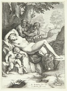 Venus und Amor schlafen und werden von Satyrn beobachtet von Jacob Matham