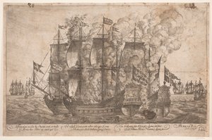 Seekampf zwischen dänischen Schiffen und einem türkischen Piratenschiff von Jacob Mortenssøn Maschius