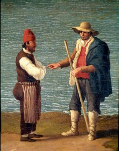Ein Hirte und ein Kaufmann im Hafen von Monopoli, Apulien, Italien von Jacob Philippe Hackert