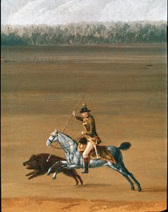 Ferdinand IV. jagt Wildschweine auf dem Anwesen von Cassano Detail Gemälde von Jakob Philipp Hackert (1737-1807) 18. Jahrhundert Neapel Museo Nazionale di Capodimonte von Jacob Philippe Hackert