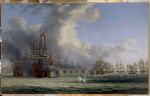 Die Schlacht von Çeşme. Beginn der Kämpfe am 5. Juli 1770 von Jacob Philippe Hackert