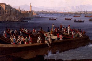 Die Bucht von Neapel bei Santa Lucia, zeigt die Rückkehr der Flotten aus Algier von Jacob Philippe Hackert