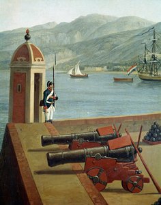 Ansicht der militärischen Befestigungen des Hafens von Reggio Calabria (Detail) von Jacob Philippe Hackert