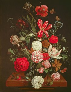 Stillleben mit Blumen in einer Glasvase, 17. Jahrhundert